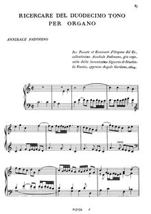 Partition complète, Ricercare del Duodecimo Tono per Organo, Padovano, Annibale