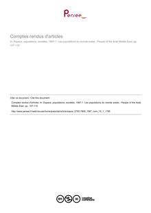 Comptes rendus d articles  ; n°1 ; vol.15, pg 107-115