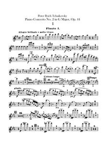 Partition flûte 1, 2, Piano Concerto No.2, Op.44, G major, Tchaikovsky, Pyotr