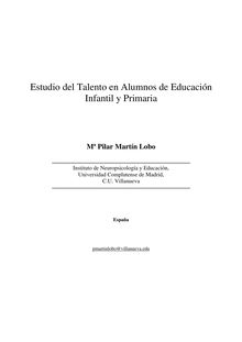 Estudio del Talento en Alumnos de Educación Infantil y Primaria (A study of talent in students from early childhood and primary education)