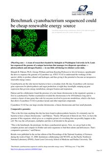 Benchmark cyanobacterium sequenced could be cheap renewable energy  source