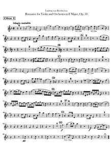 Partition hautbois 1, 2, Romance pour violon et orchestre, F Major