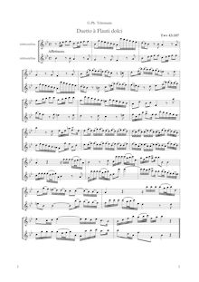 Partition complète pour enregistrements, Duet pour 2 flûtes ou violons ou [aigu] viole de gambe da gambas, TWV 40:107