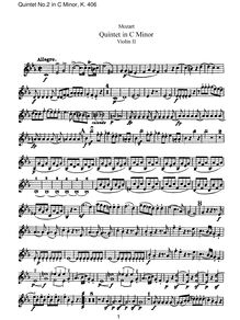 Partition violon II, corde quintette No.2, C minor, Mozart, Wolfgang Amadeus