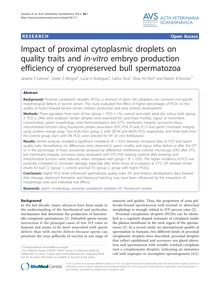 Impact of proximal cytoplasmic droplets on quality traits and in-vitroembryo production efficiency of cryopreserved bull spermatozoa