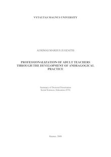 Professionalization of adult teachers through the development of andragogical ; Suaugusiųjų mokytojų profesionalizacija tobulinant andragoginę veiklą