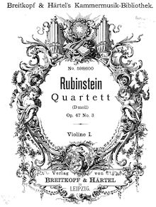 Partition violon 1, corde quatuor No.6, Op.47 No.3, D minor, Rubinstein, Anton