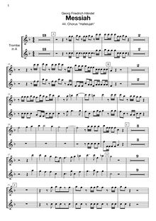 Partition trompette 1, 2 (en A), Messiah, Handel, George Frideric