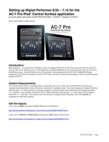 Setting up Digital Performer 6.02  7.12 for the AC-7 Pro iPad ...