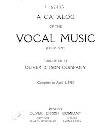 Partition 1913 Catalogue of Vocal Music, Publishers’ Catalogues
