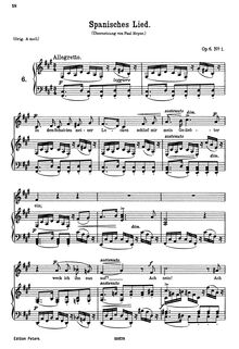 Partition No. 1: Spanisches Lied, 6 chansons, 6 Gesänge, Brahms, Johannes par Johannes Brahms