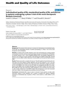 Individualized quality of life, standardized quality of life, and distress in patients undergoing a phase I trial of the novel therapeutic Reolysin (reovirus)