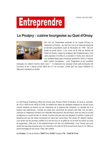 Le Poulpry : cuisine bourgeoise au Quai d Orsay