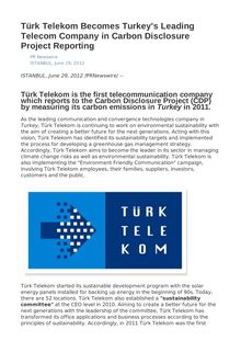 Türk Telekom Becomes Turkey s Leading Telecom Company in Carbon Disclosure Project Reporting