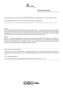 Les restes humains du Paléolithique supérieur du gisement de La Balauzière (Gard): Etude anthropologique - article ; n°1 ; vol.2, pg 67-85