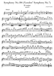Partition flûte 1,2, Symphony No. 104, London/Salomon, D Major, Haydn, Joseph