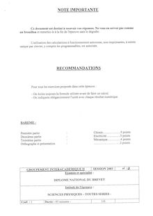 Sciences Physiques 2003 Brevet (filière générale)