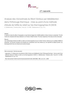 Analyse des microclimats du Mont Ventoux par télédétection dans l Infrarouge thermique : mise au point d une méthode d étude de l effet du relief sur les thermographies H.CM.M. - article ; n°1 ; vol.54, pg 3-10