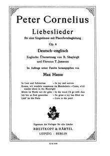 Partition Title page et preface (Max Hasse), Liebeslieder, 3 Lieder (?)