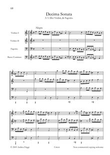 Partition complète, Decima Sonata A , Doi Violini, & Fagotto, Castello, Dario