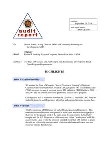2008-DE-1003 Final Audit Report - State of Colorado CDBG - 09232008x
