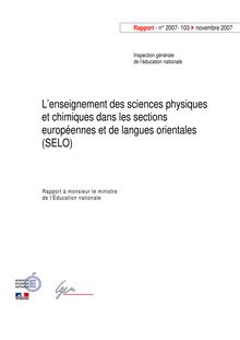 L enseignement des sciences physiques et chimiques dans les sections européennes et de langues orientales (SELO)