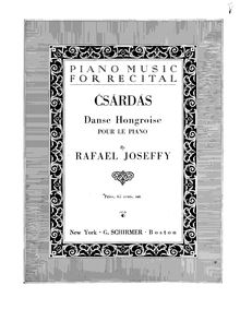 Partition complète, Csárdás, Danse hongroise pour le piano, Joseffy, Rafael