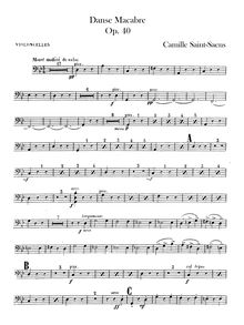 Partition violoncelles, Danse macabre, Op.40, Poème symphonique d après une poésie de Henri Cazalis