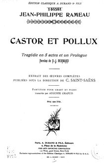 Partition complète, Castor et Pollux, Rameau, Jean-Philippe
