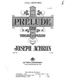 Partition violon et partition de piano, Prelude, Op.13, Achron, Joseph