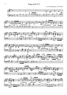 Partition No.2 en G, 6 Fugues, op.8, Albrechtsberger, Johann Georg