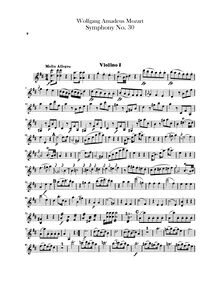 Partition violons I, II, Symphony No.30, D major, Mozart, Wolfgang Amadeus
