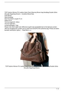 TOP Fashion Women PU Leather Hobo Chain Weaving Woven bag Handbag Double Use Shoudler BagDeep Brown Beauty Review