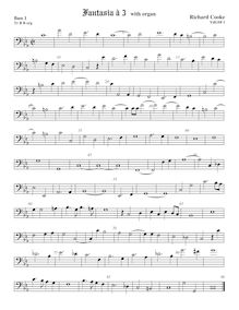 Partition basse 1 viole de gambe, basse clef, fantaisies pour 3 violes de gambe et orgue
