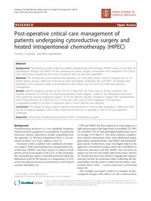 Post-operative critical care management of patients undergoing cytoreductive surgery and heated intraperitoneal chemotherapy (HIPEC)