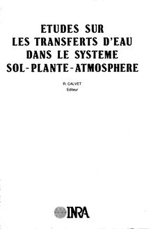 Etudes sur les transferts d eau dans le système sol-plante-atmosphère