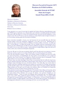 Discours d accueil de Françoise CAPY Présidente de  l UDAF du Rhône ...