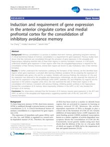 Induction and requirement of gene expression in the anterior cingulate cortex and medial prefrontal cortex for the consolidation of inhibitory avoidance memory