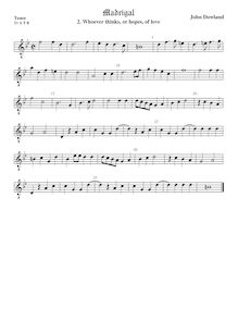 Partition Tenor2 viole de gambe, octave aigu clef, Selected travaux par John Dowland