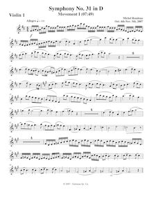 Partition violons I, Symphony No.31, D major, Rondeau, Michel par Michel Rondeau