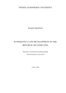 Bankruptcy Law development in the Republic of Lithuania ; Bankroto teisės raida Lietuvos Respublikoje