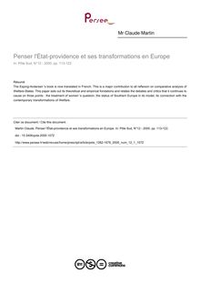 Penser l État-providence et ses transformations en Europe - article ; n°1 ; vol.12, pg 113-122