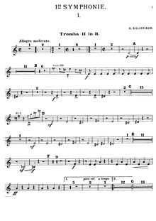 Partition trompette 2, Symphony No.1 en G minor, 1re Symphonie, Kalinnikov, Vasily