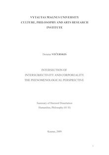 Intersection of intersubjectivity and corporeality. The phenomenological perspective ; Intersubjektyvumo ir kūniškumo plotmių sankirta. Fenomenologinė perspektyva