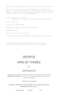 Oedipus King of Thebes - Translated into English Rhyming Verse with Explanatory Notes