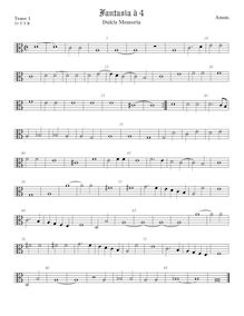 Partition ténor viole de gambe 1, alto clef, Dulcis memoria, Anonymous