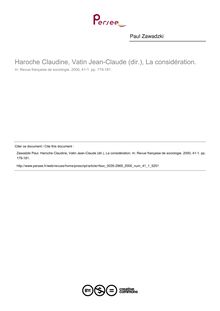 Haroche Claudine, Vatin Jean-Claude (dir.), La considération.  ; n°1 ; vol.41, pg 179-181