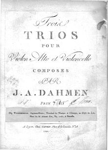 Partition violon, 3 corde trios, Streichtrios, Dahmen, Johan Arnold