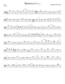 Partition viole de basse, basse clef, fantaisies pour 3 violes de gambe par Orlande de Lassus