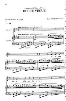 Partition complète (C minor: haut ou medium voix et piano), Heure vécue